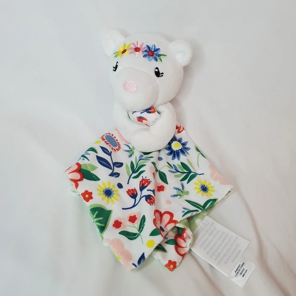 Baby Essentials Floral‎ Bear Snuggle Lovey Security Blanet Toy Spring Summer